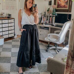 Abercrombie Black Poplin Tiered Maxi Skirt